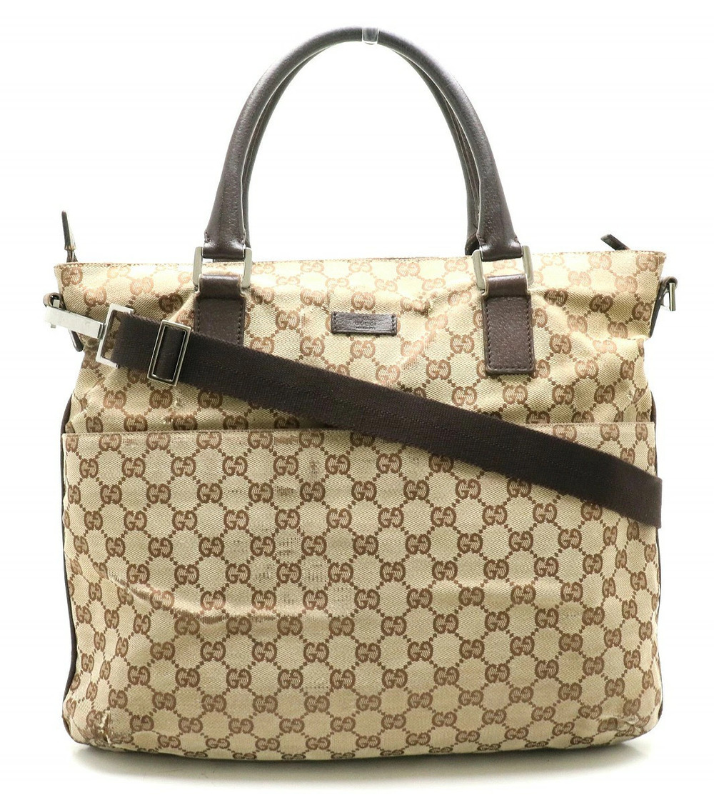 Gucci GG Canvas Tote Bag Crossbody Leather Beige Brown Cream